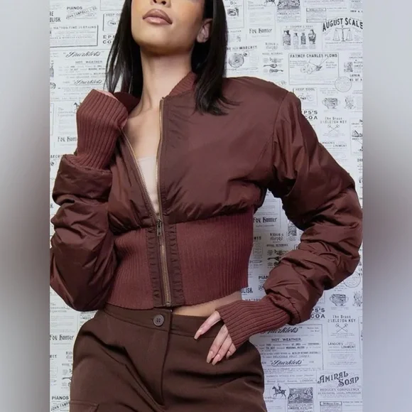 Brown Baddie Crop Jacket - Picture 1 of 8
